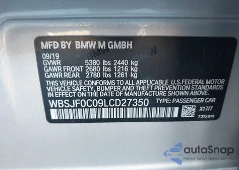 2020 BMW M5 из США, поврежденный, VIN WBSJF0C09LCD27350